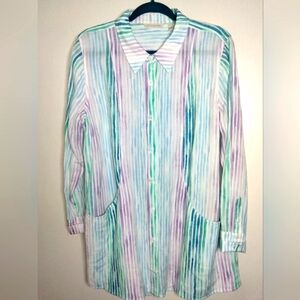 Soft Surroundings (Size L) Multicolored Striped Slip Pocket Button Down Shirt